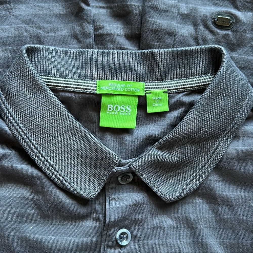 BOSS Hugo Boss grey striped mercerised cotton stretch Polo size L (fits slim)